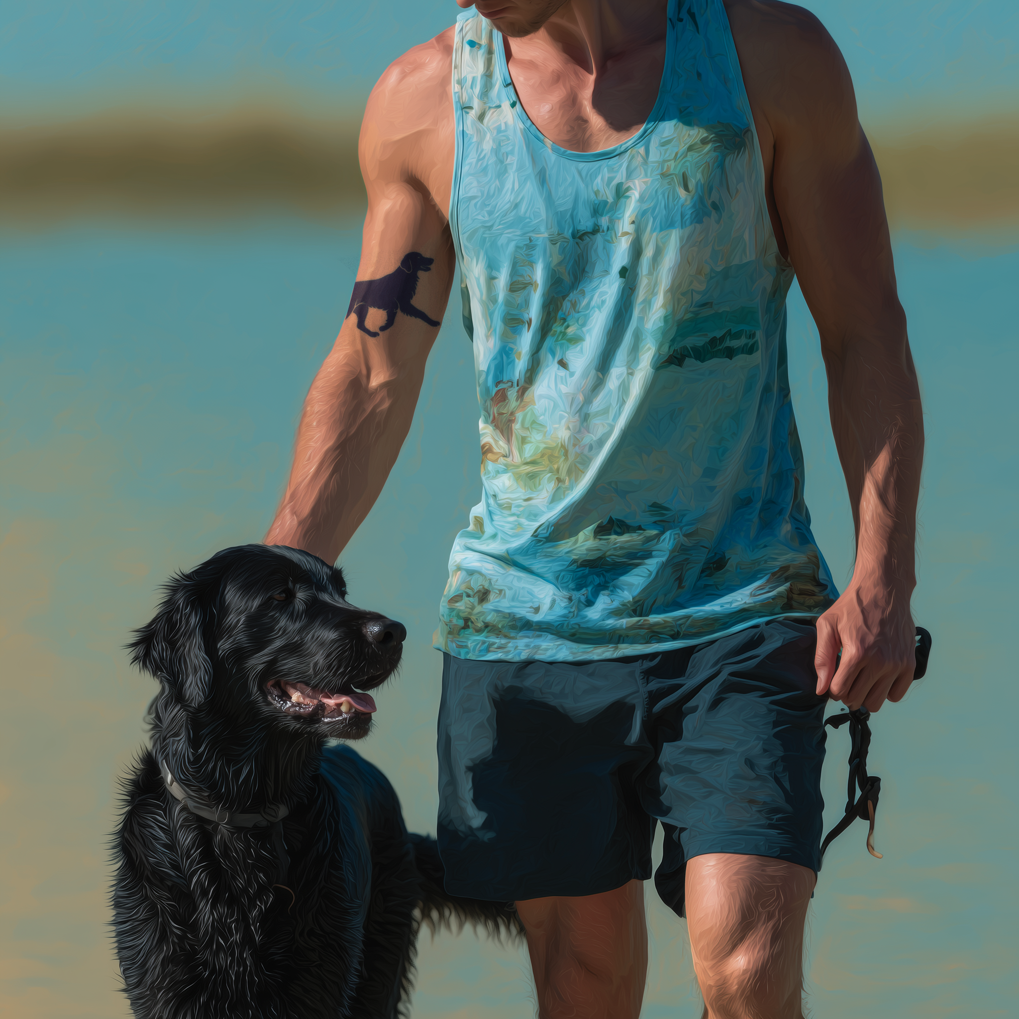 Running Flatcoated Retriever Tattoo