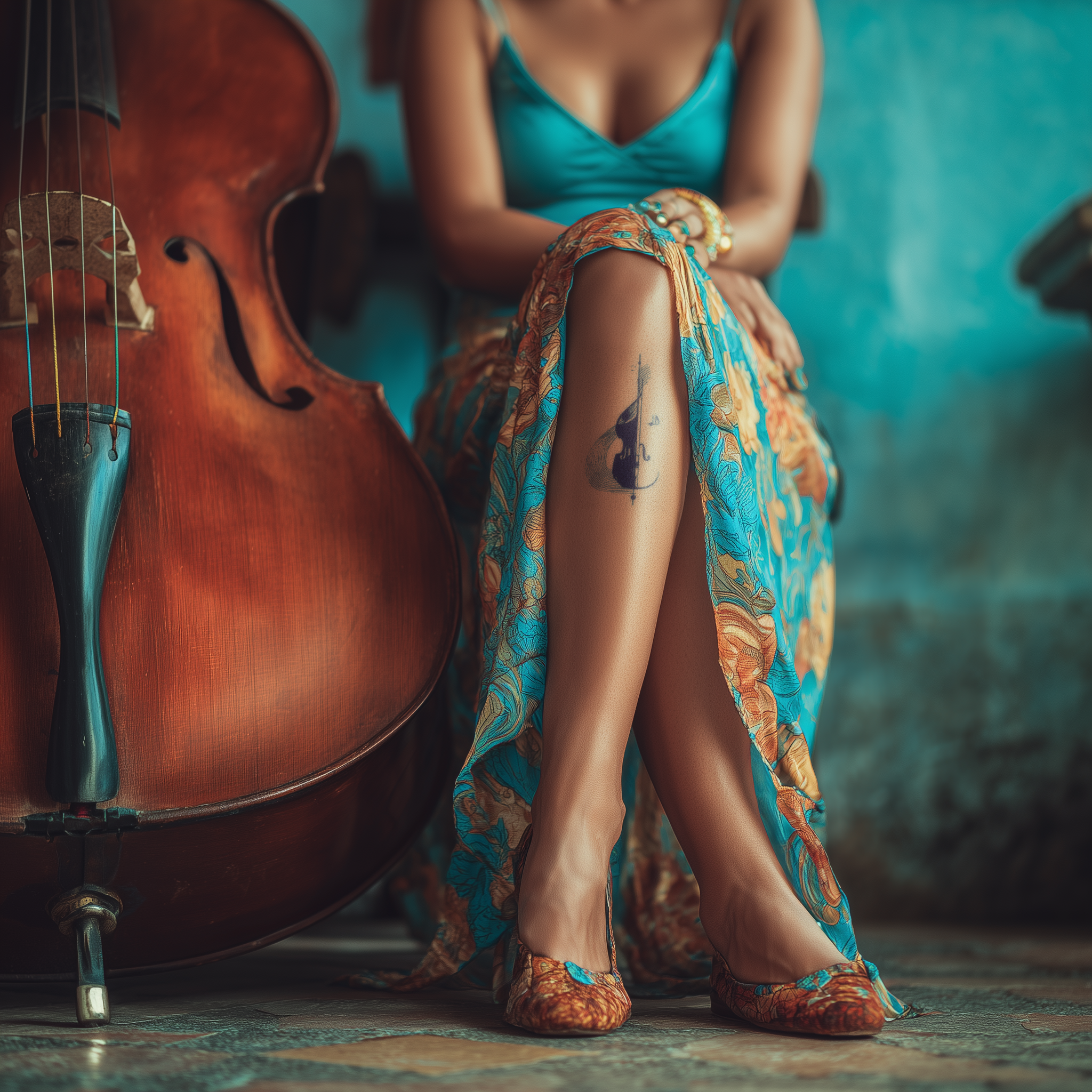 Cello Black White Tattoo